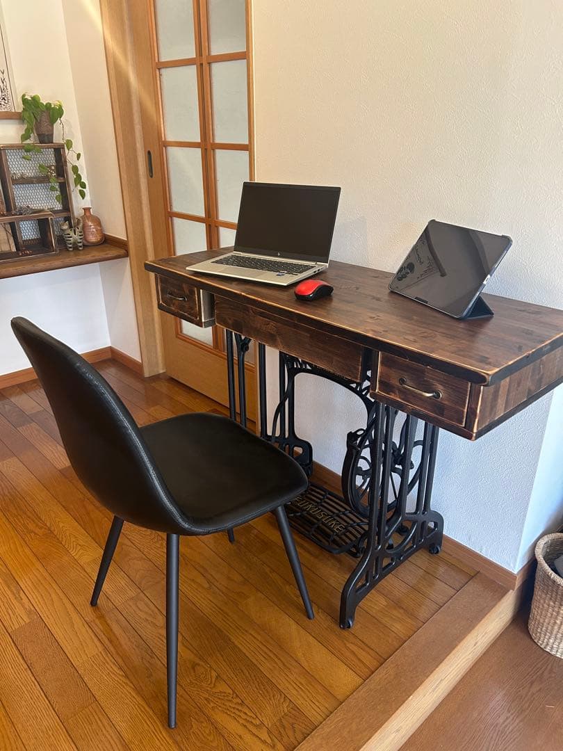 改良版　大きくなったアンティークなミシンテーブル　デスク ドレッサー　福助ミシン