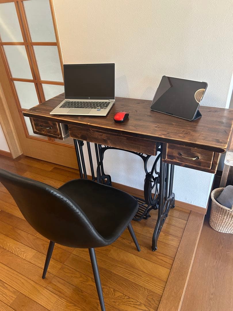 改良版　大きくなったアンティークなミシンテーブル　デスク ドレッサー　福助ミシン