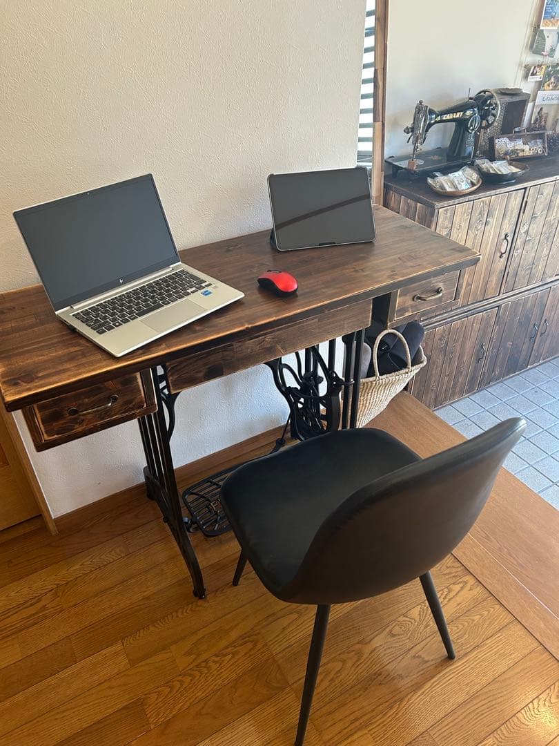 改良版　大きくなったアンティークなミシンテーブル　デスク ドレッサー　福助ミシン