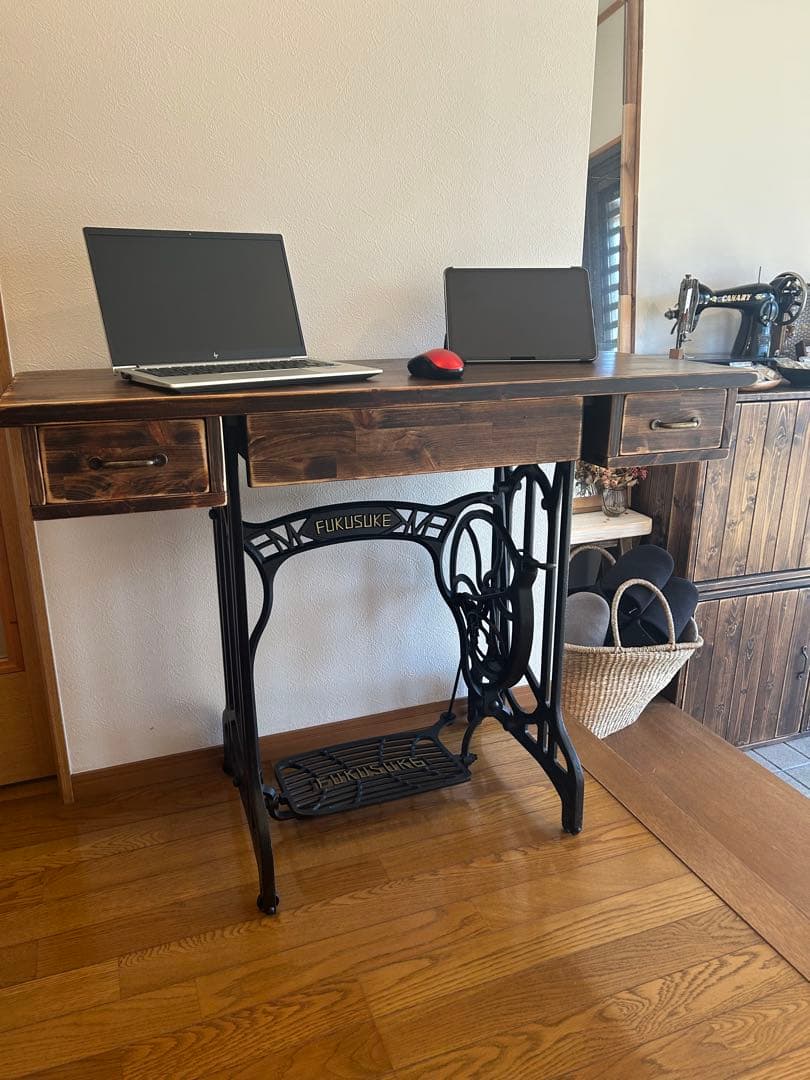 改良版　大きくなったアンティークなミシンテーブル　デスク ドレッサー　福助ミシン