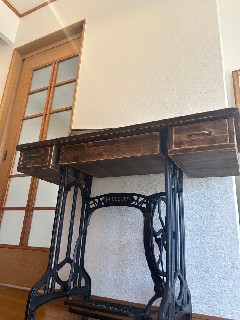 改良版　大きくなったアンティークなミシンテーブル　デスク ドレッサー　福助ミシン