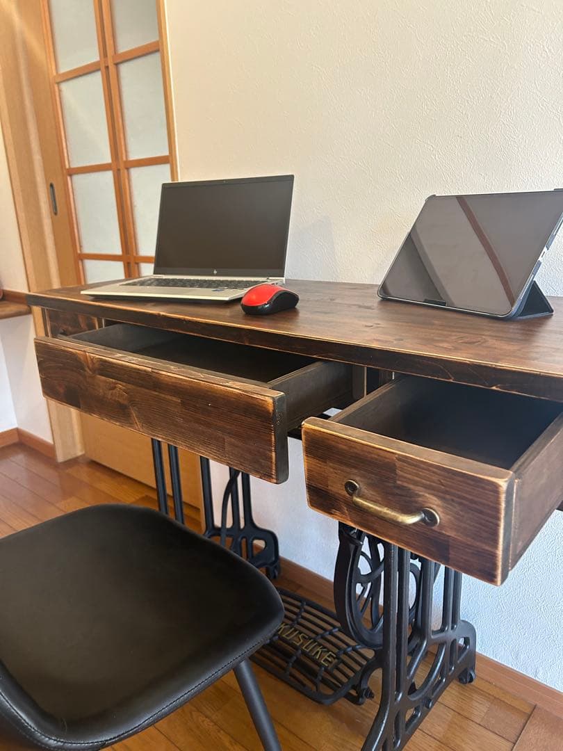 改良版　大きくなったアンティークなミシンテーブル　デスク ドレッサー　福助ミシン