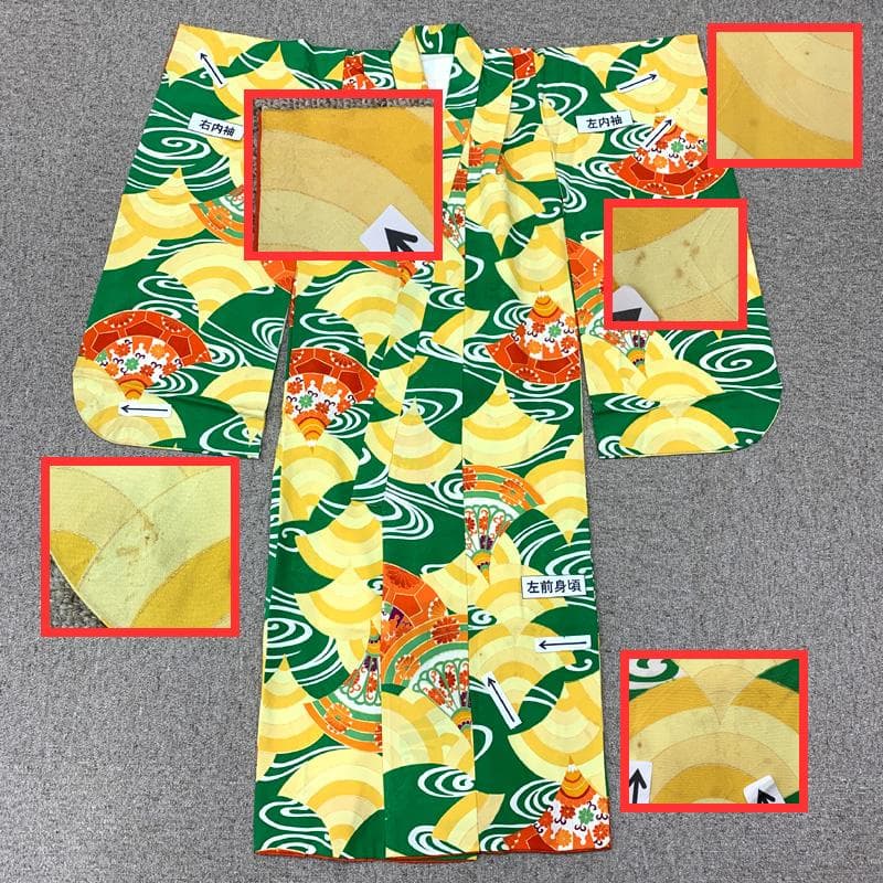 511ag42□七五三 七歳 女児 着物&袋帯&半襦袢 金彩 青海波□状態良好