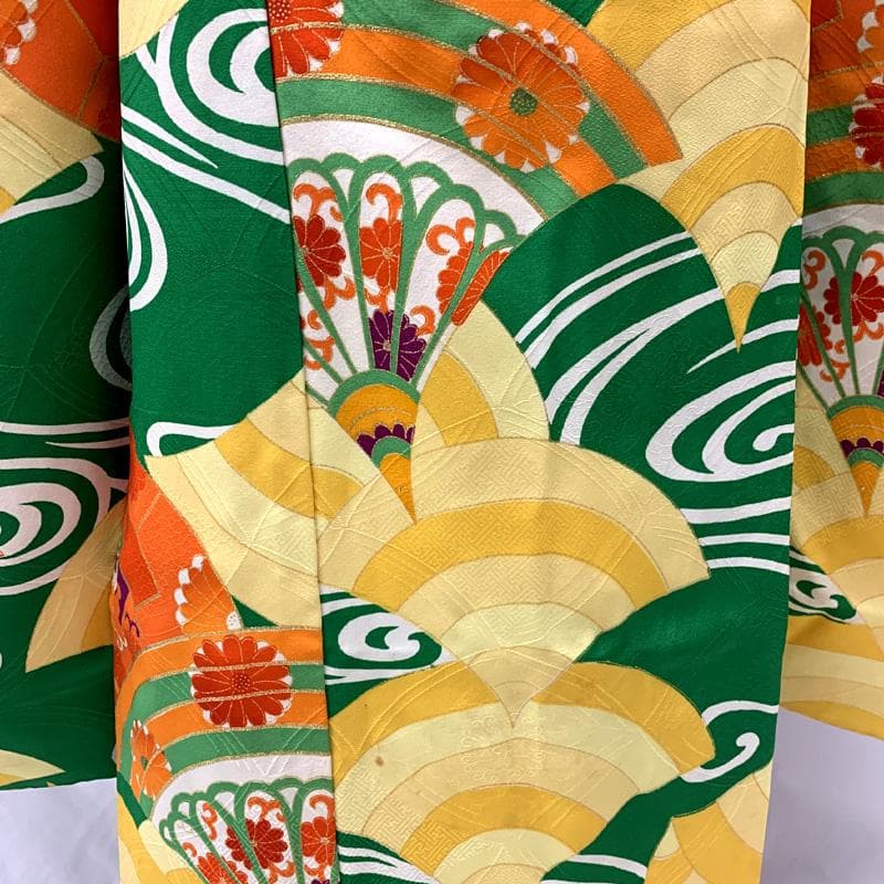 511ag42□七五三 七歳 女児 着物&袋帯&半襦袢 金彩 青海波□状態良好