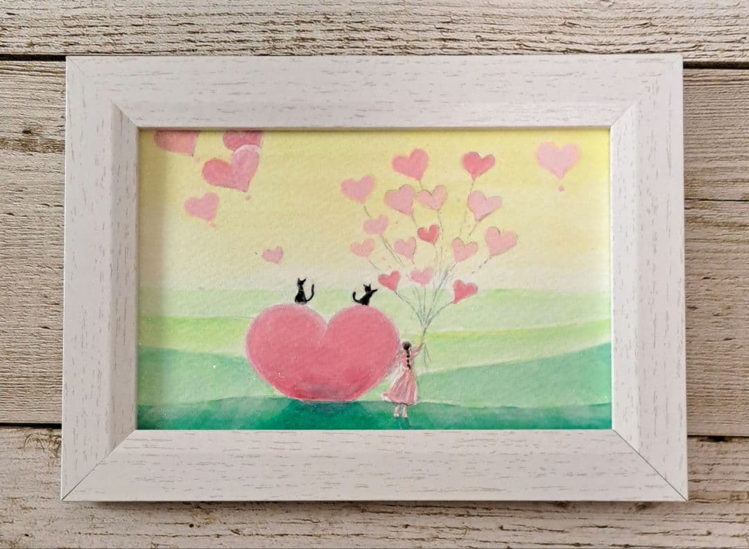 【おまとめ購入でSOLD OUT】ハートを飛ばす♡アクリル画　ハガキサイズ#66