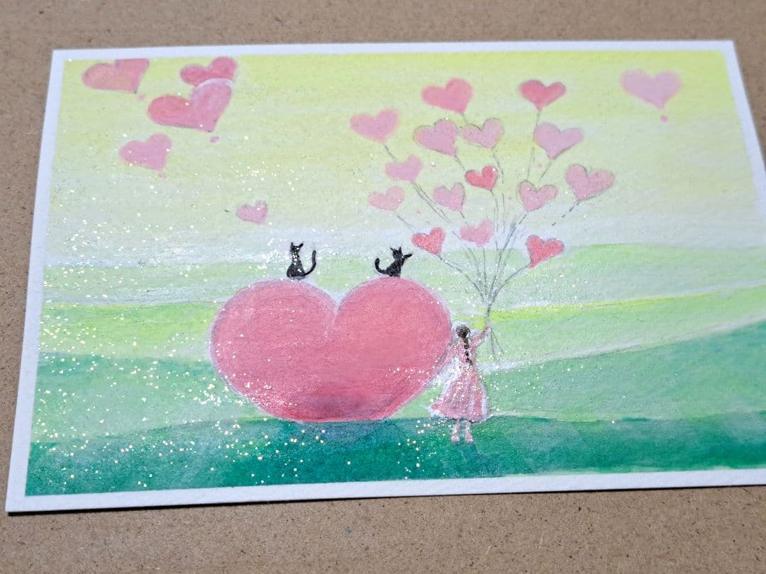 【おまとめ購入でSOLD OUT】ハートを飛ばす♡アクリル画　ハガキサイズ#66