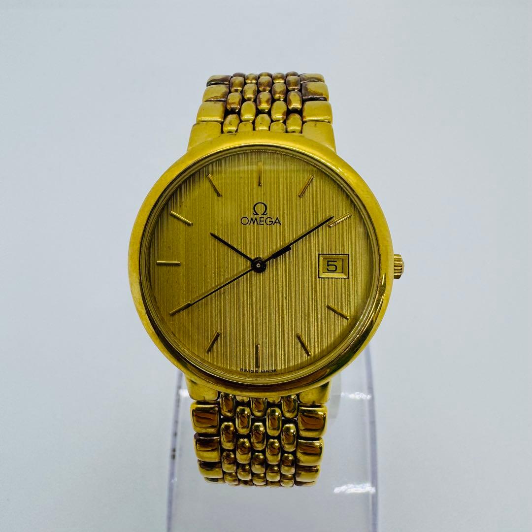✨OMEGA✨オメガ✨デビル✨デイト✨クォーツ✨ゴールド文字盤✨腕時計✨
