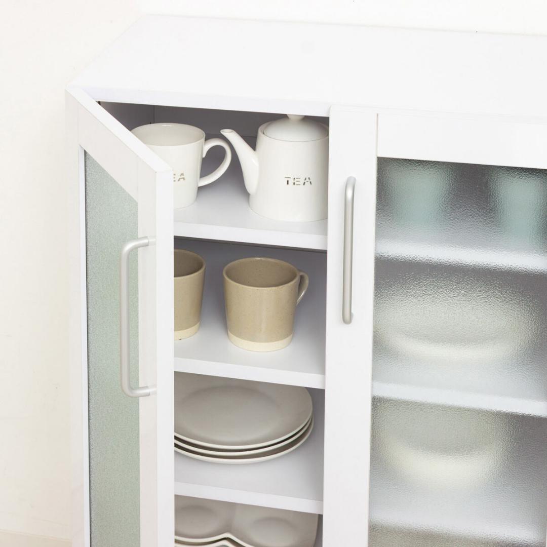 ヌーヴォー　食器棚　サイズ90-90　収納棚　鏡面メラミン仕様　背面化粧仕上げ