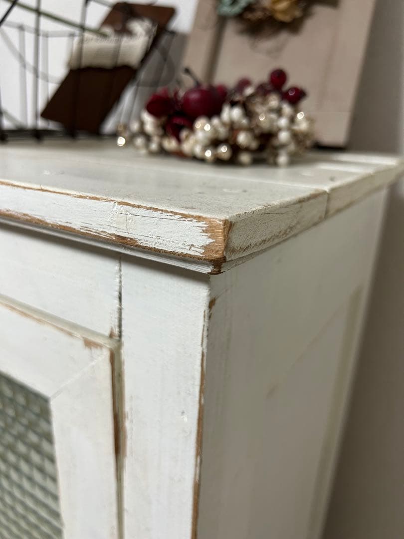 ハンドメイドモールガラス棚キャビネット食器棚古道具 古いもの