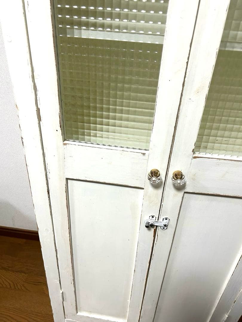 ハンドメイドモールガラス棚キャビネット食器棚古道具 古いもの