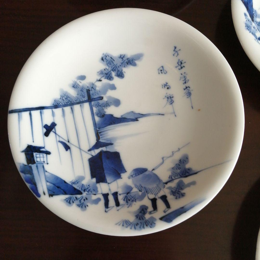 伊万里　染付旅人画皿　12枚　15.3cm　明治〜大正期