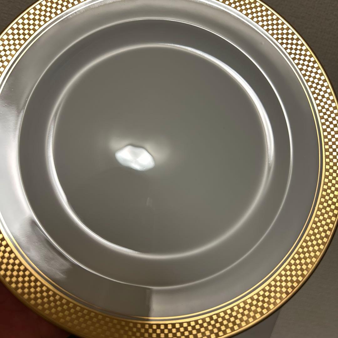 大倉陶園　金くさらし　金彩金蝕市松模様　デザートプレート　20.5cm