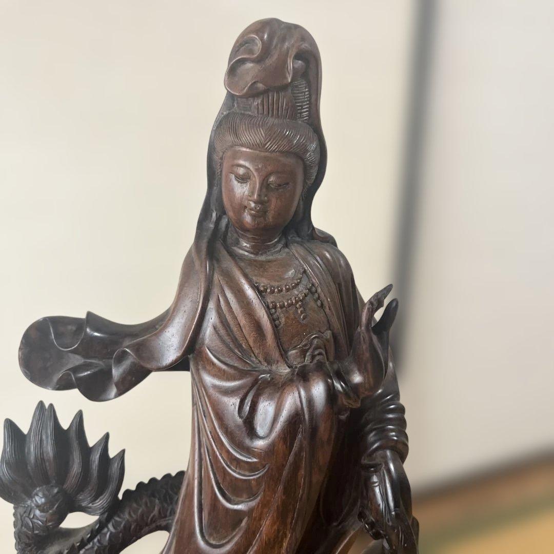 【お値下げ】木彫　観音菩薩　木製　龍　彫刻　仏像　天女　置物　オブジェ