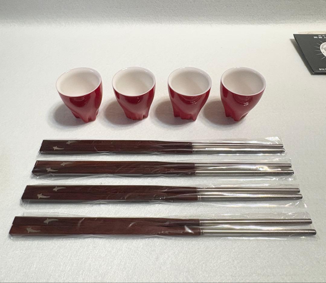 中国 足銀 999 魚 象嵌 木製 箸 猪口 セット