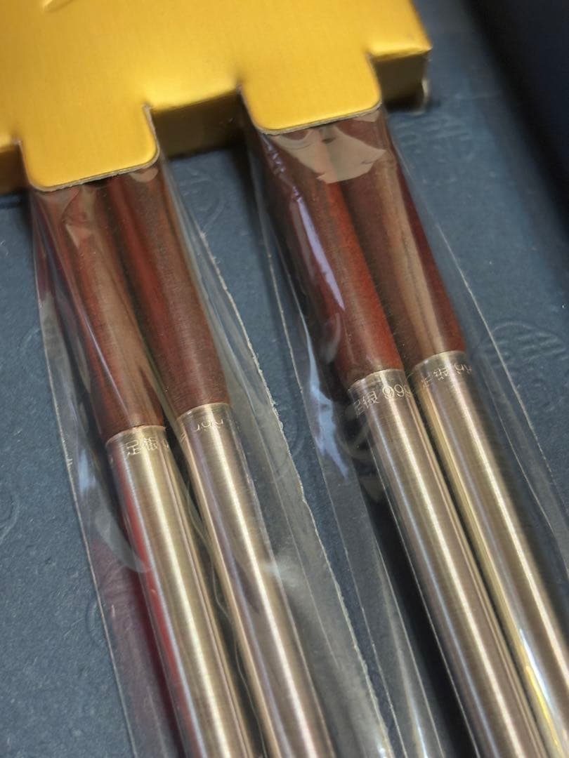 中国 足銀 999 魚 象嵌 木製 箸 猪口 セット