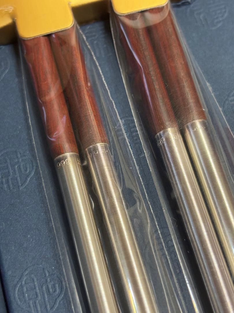 中国 足銀 999 魚 象嵌 木製 箸 猪口 セット