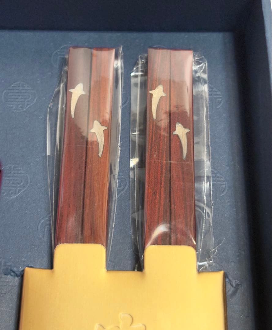 中国 足銀 999 魚 象嵌 木製 箸 猪口 セット