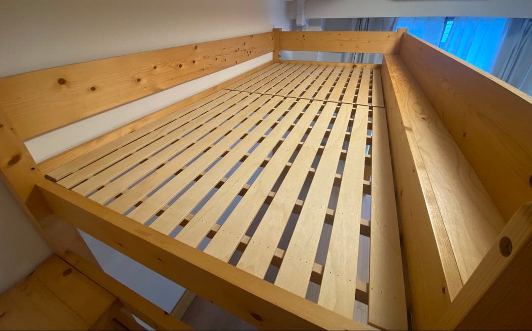 木製ロフトベッド シングルサイズ 収納棚と階段付き