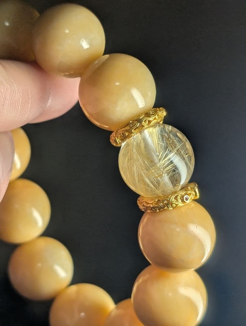 春色大人可愛い高品質ゴールドルチルクォーツ☓蜜蝋黄玉デザブレ