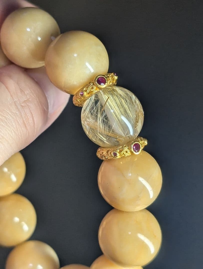 春色大人可愛い高品質ゴールドルチルクォーツ☓蜜蝋黄玉デザブレ