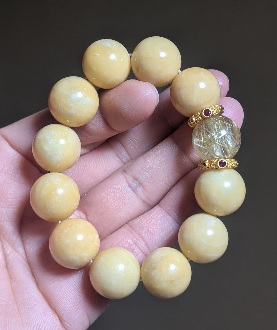 春色大人可愛い高品質ゴールドルチルクォーツ☓蜜蝋黄玉デザブレ