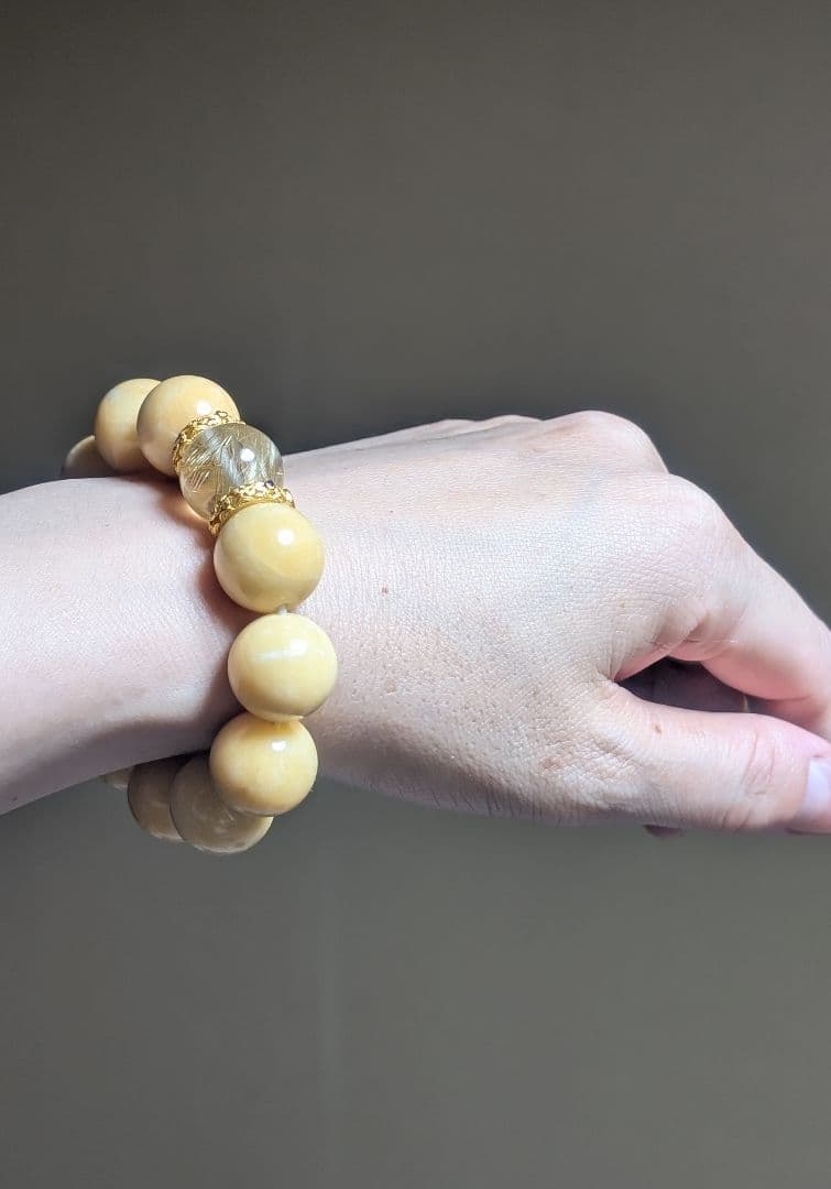 春色大人可愛い高品質ゴールドルチルクォーツ☓蜜蝋黄玉デザブレ