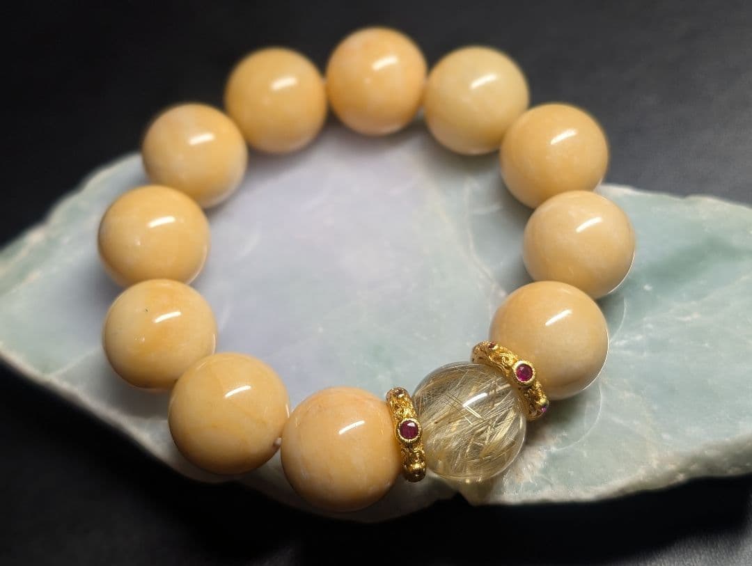 春色大人可愛い高品質ゴールドルチルクォーツ☓蜜蝋黄玉デザブレ