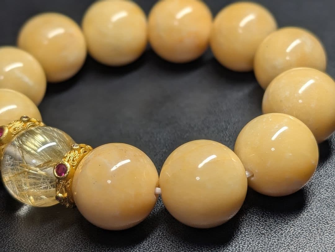 春色大人可愛い高品質ゴールドルチルクォーツ☓蜜蝋黄玉デザブレ