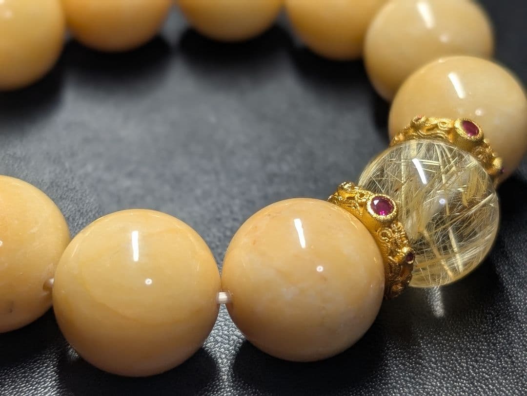 春色大人可愛い高品質ゴールドルチルクォーツ☓蜜蝋黄玉デザブレ