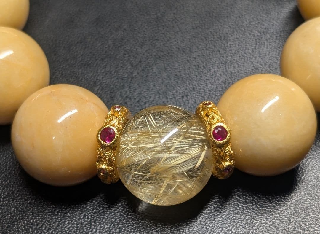 春色大人可愛い高品質ゴールドルチルクォーツ☓蜜蝋黄玉デザブレ