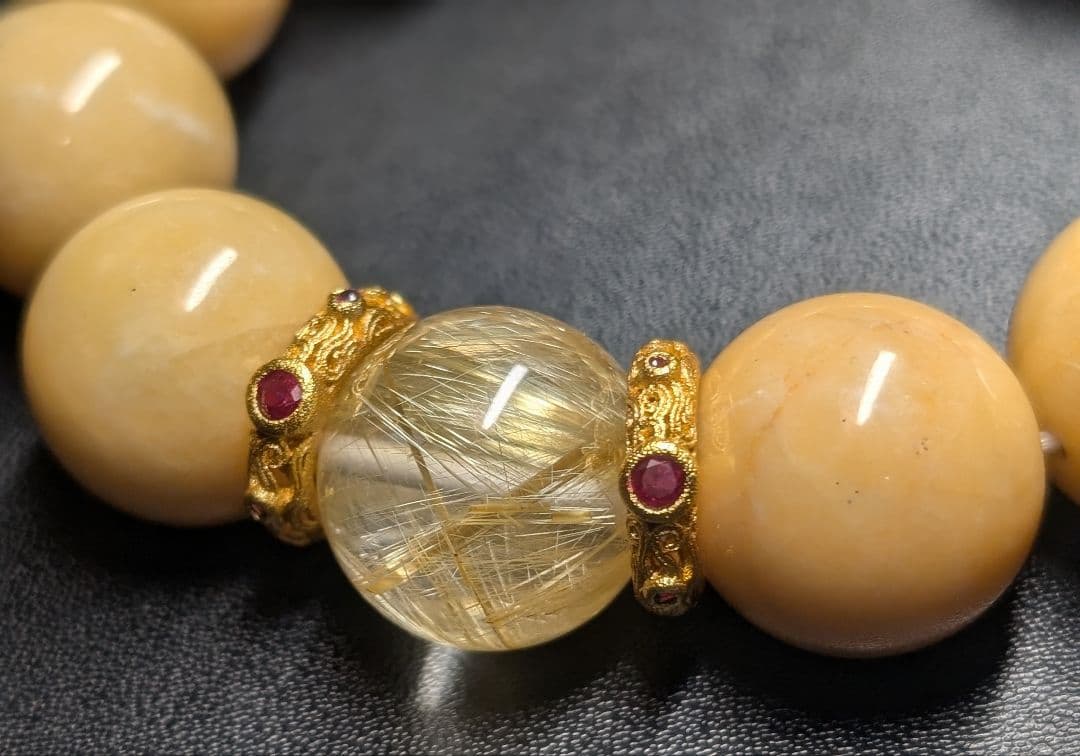 春色大人可愛い高品質ゴールドルチルクォーツ☓蜜蝋黄玉デザブレ