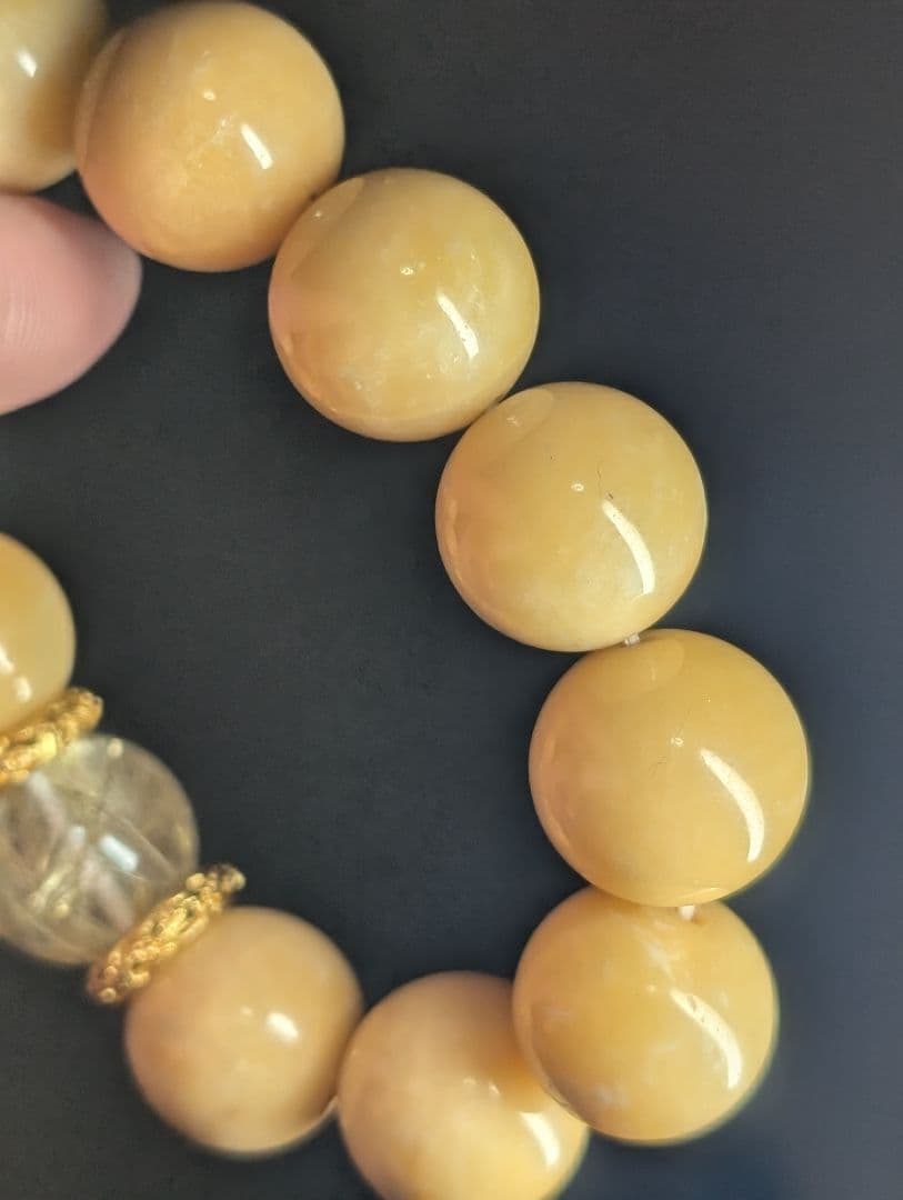 春色大人可愛い高品質ゴールドルチルクォーツ☓蜜蝋黄玉デザブレ