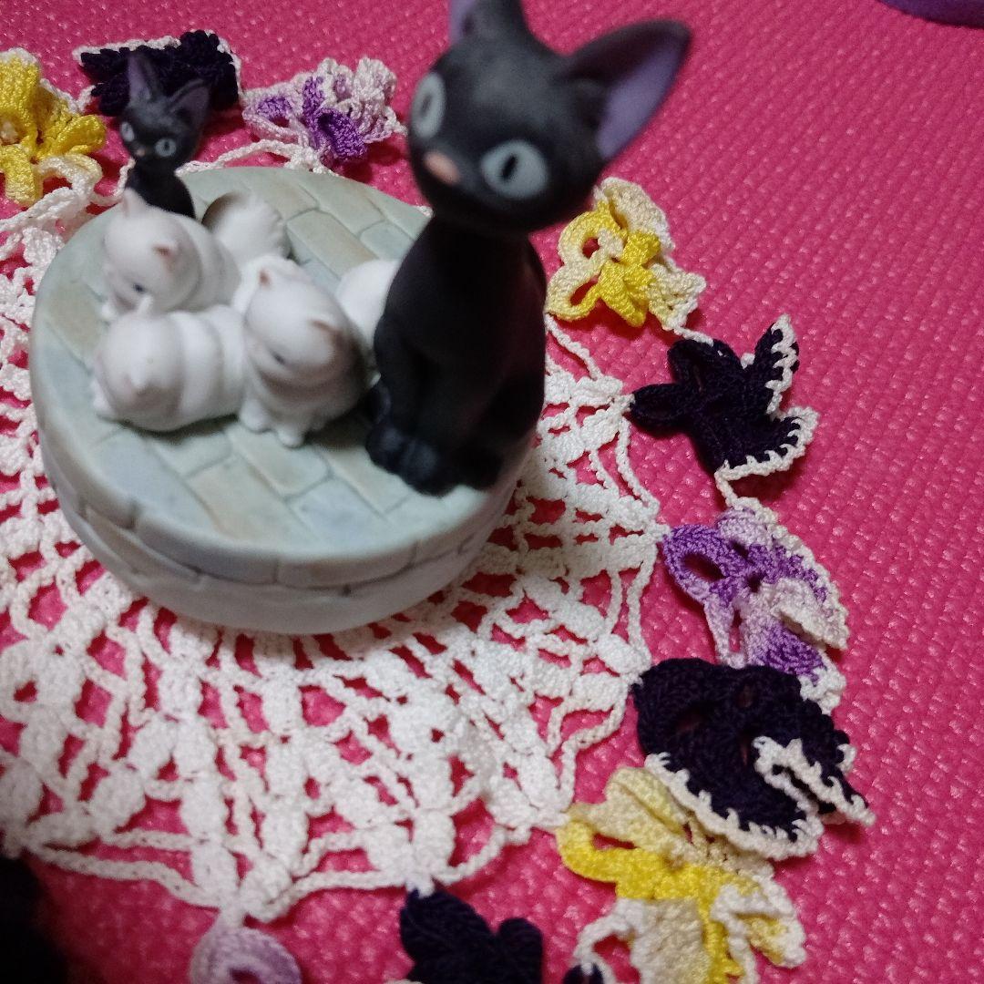 レア❥（美品）ジブリ 魔女の宅急便 オルゴール ジジと子猫達❦ レトロ❦タオル❦