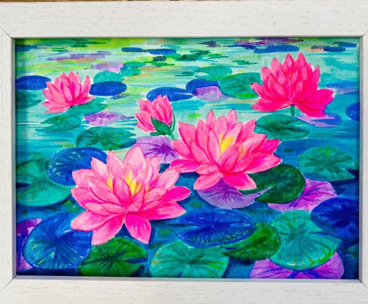 開運 蓮の花水彩画 絵画イラスト原画 風水 - メルカリ