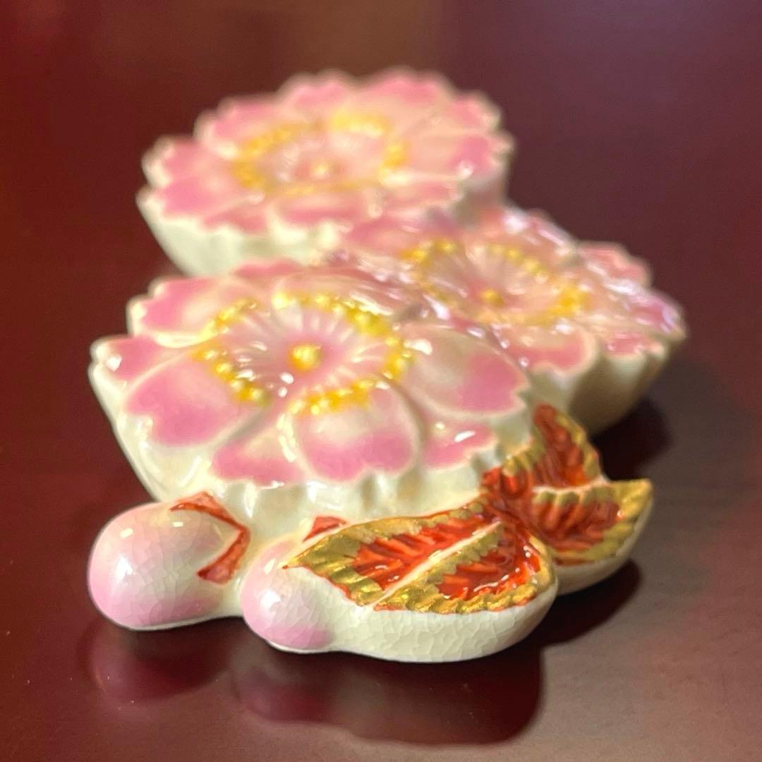 ー京焼 清水焼ー 【超希少】 平安 澤田佳林作 彩色桜 箸置き揃　縁起物