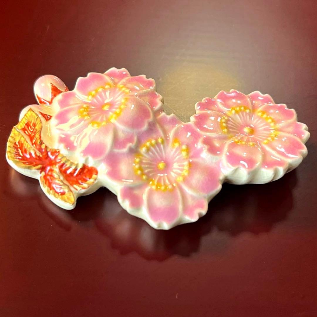 ー京焼 清水焼ー 【超希少】 平安 澤田佳林作 彩色桜 箸置き揃　縁起物