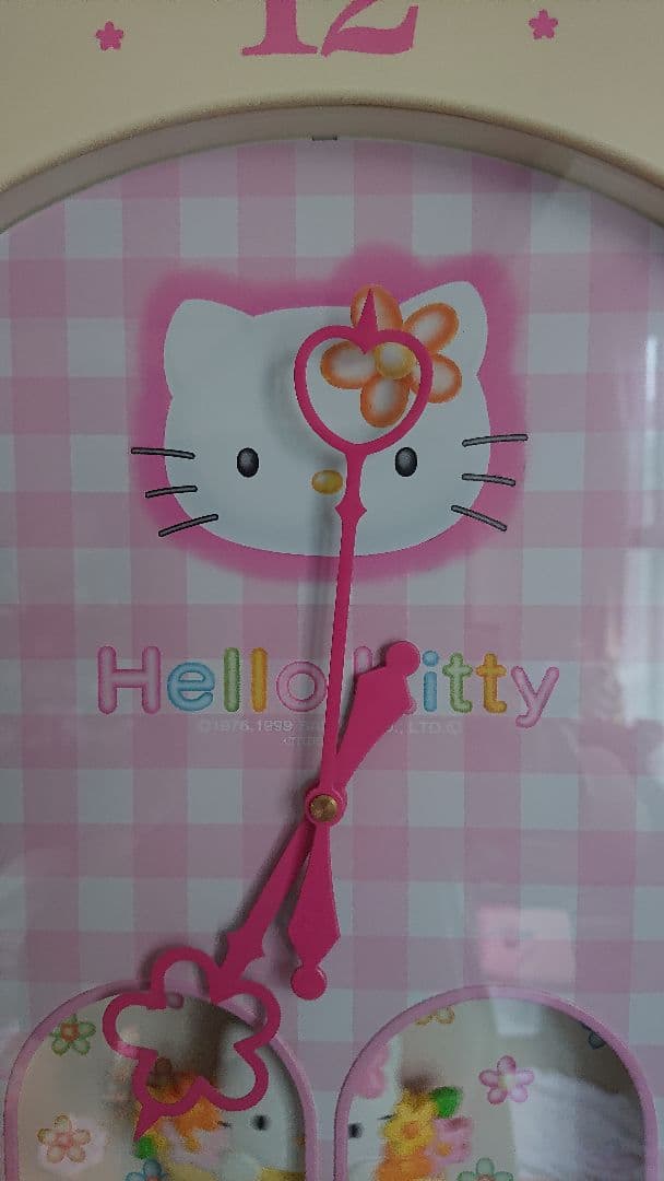 Hello Kitty 掛時計 ピンク チェック柄　カオハナ　振り子時計　稼働品