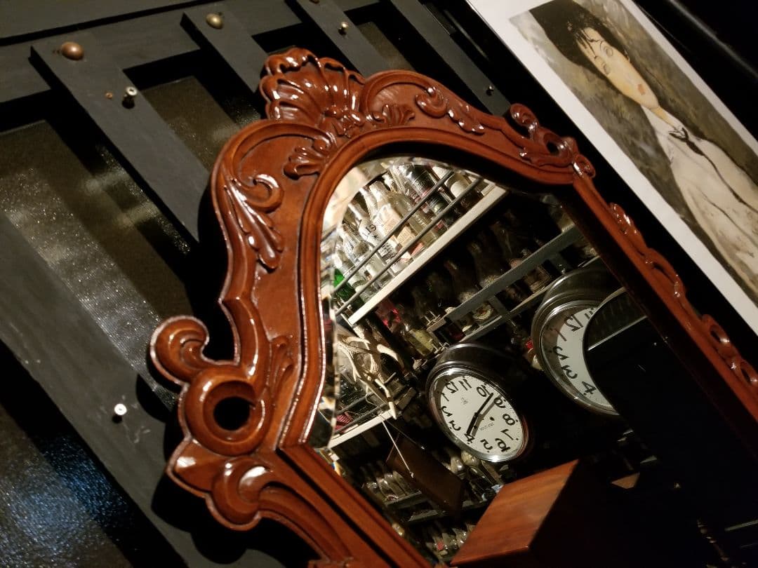 イギリス　チーク　ウッド　バロック　様式　アカンサス　無垢材　手彫り　ミラー