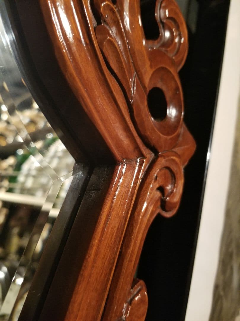 イギリス　チーク　ウッド　バロック　様式　アカンサス　無垢材　手彫り　ミラー