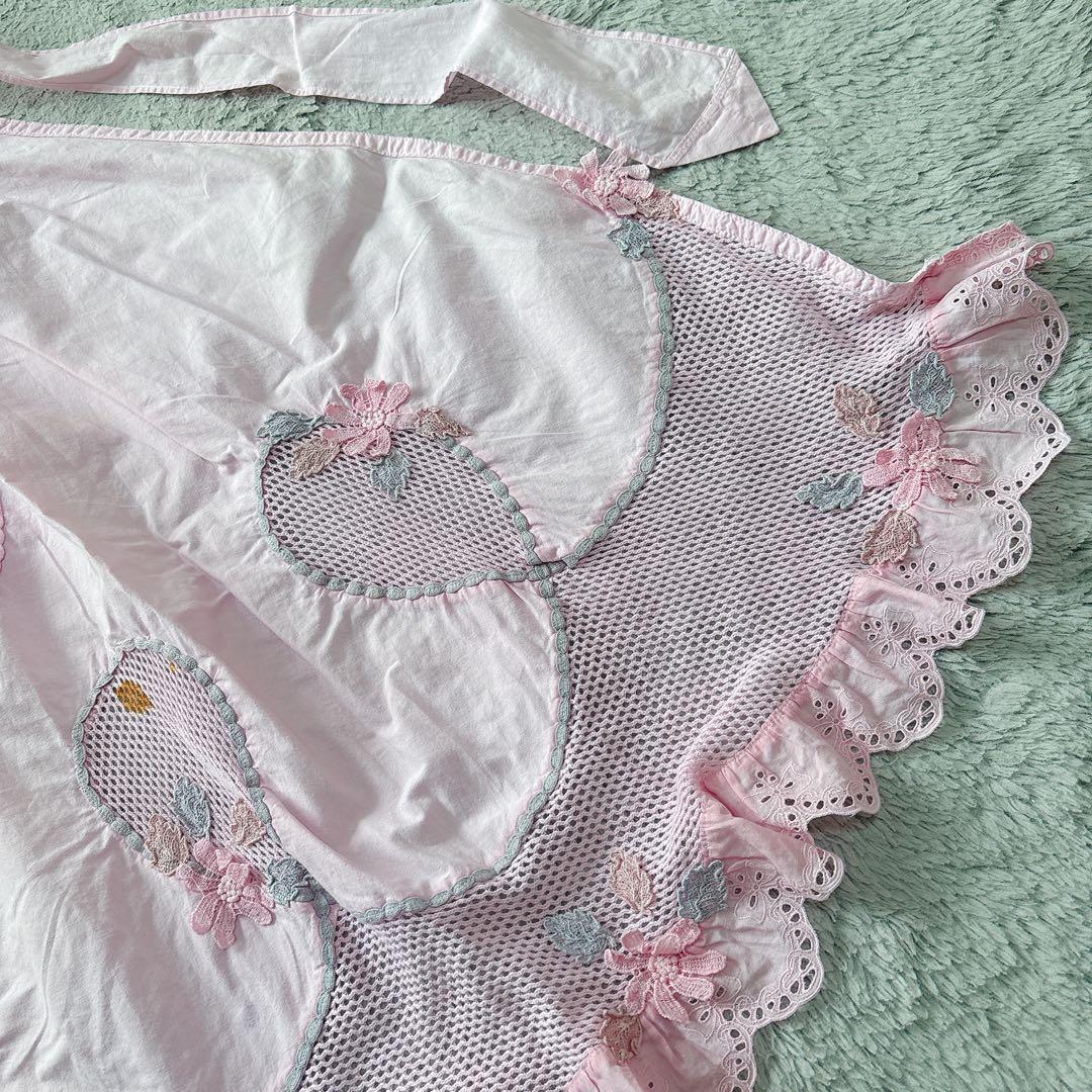 花×レース が美しい エプロン 前掛け ピンク 大人可愛い 華やか お花モチーフ