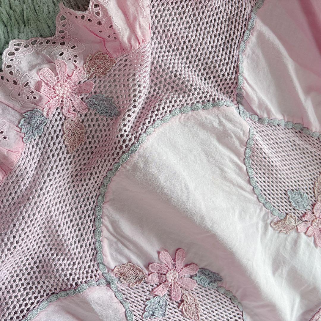 花×レース が美しい エプロン 前掛け ピンク 大人可愛い 華やか お花モチーフ