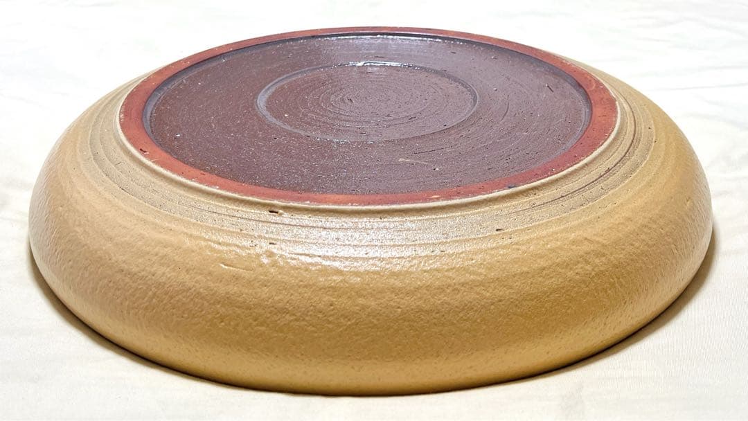 和平窯　故陶芸家　鎗田和平作　黄泥山法師紋皿　直径41cm超大皿　飾皿　希少品