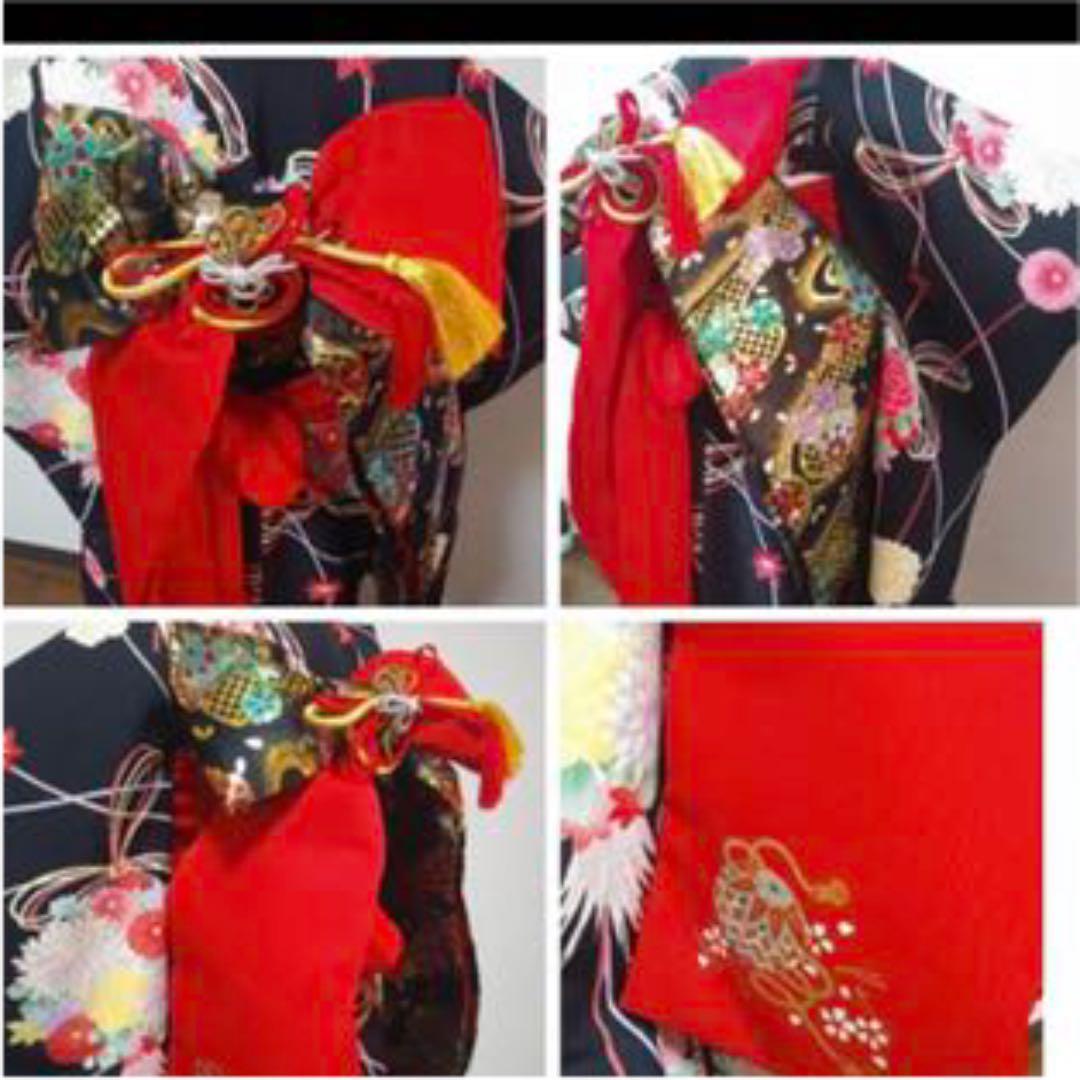 黒地に美しい花薬玉の着物とだらり帯　舞妓さんセット