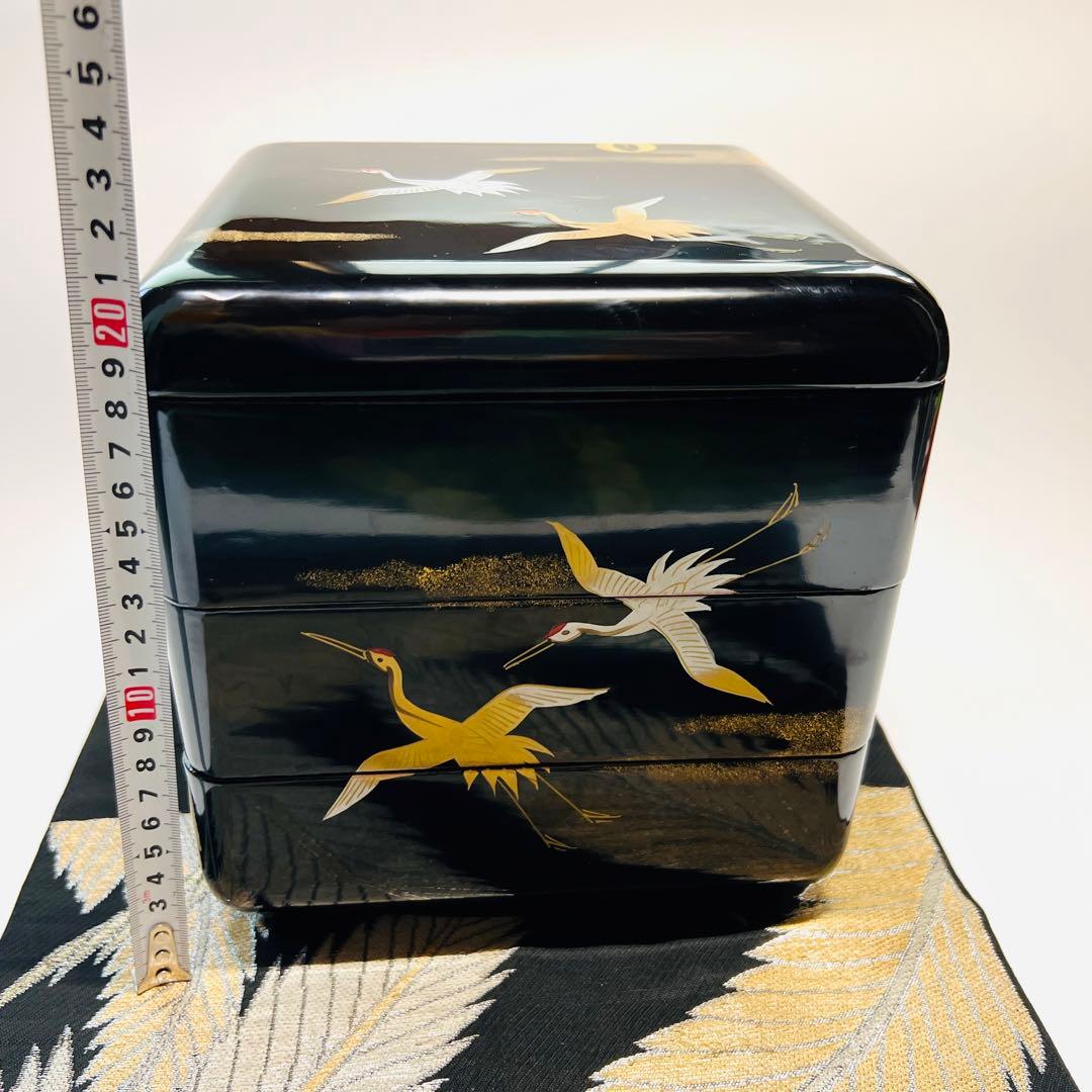 漆器 金蒔絵 木製 鶴絵 三段 重箱 共箱 - メルカリ