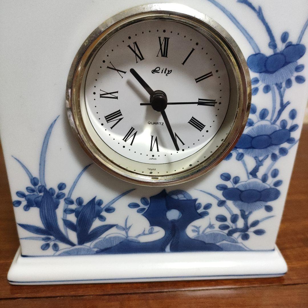 有田焼 賞美堂 其泉 染付岩牡丹紋 置時計
