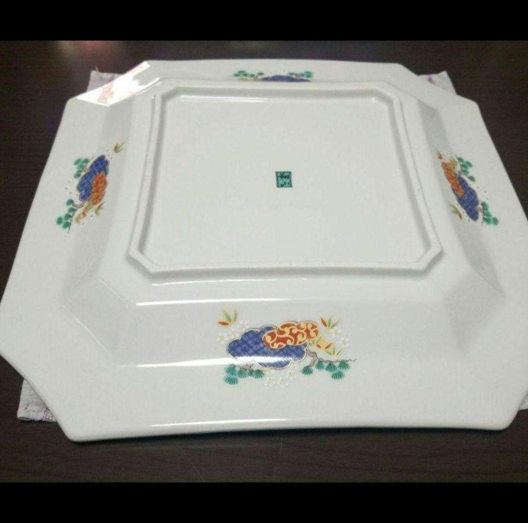 八角形 陶磁器皿 雲と花の模様有田 翔山 レア色絵