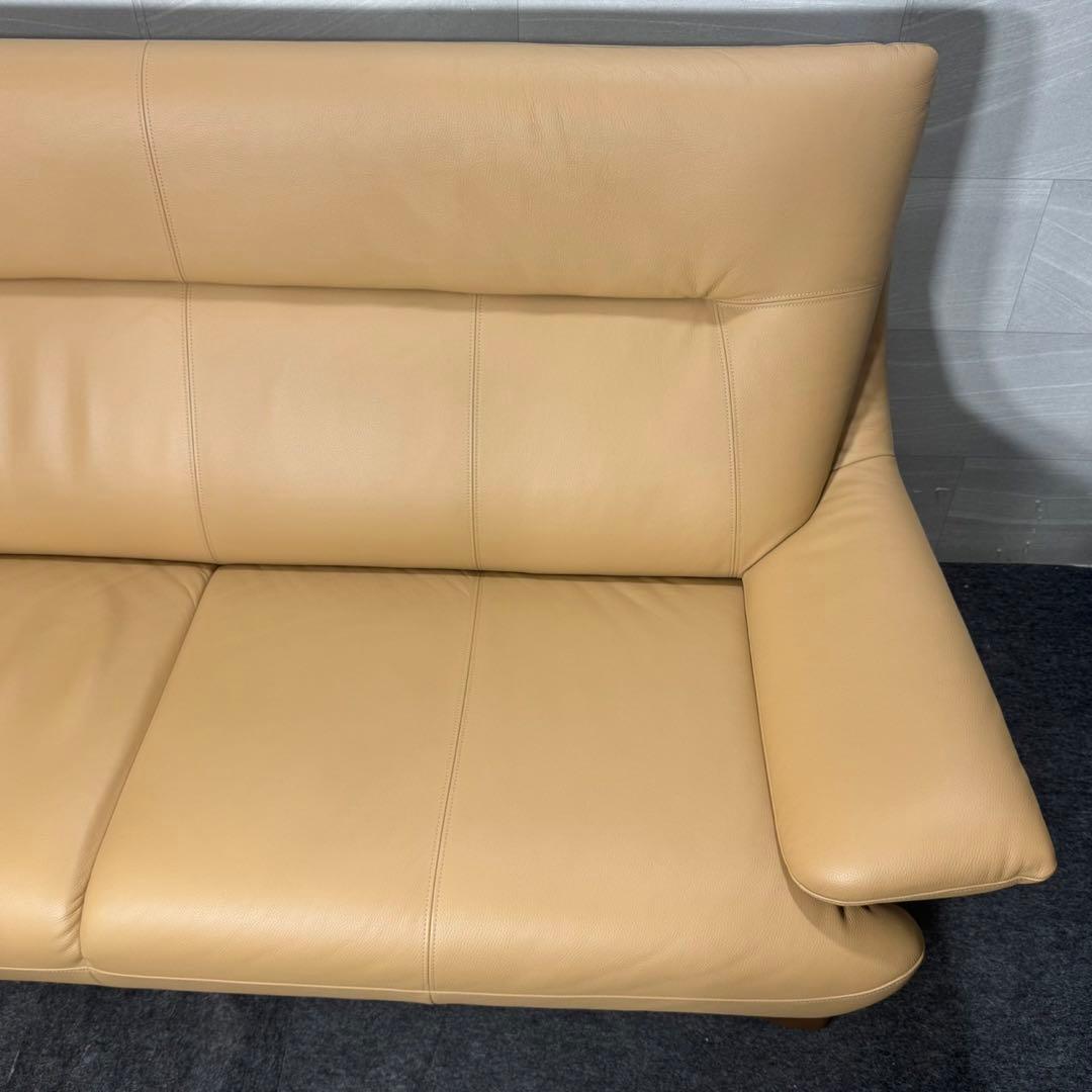 アサヒ木工 ソファ 革張り 3人掛け ウェイク 3P ベージュ 美品 d4950