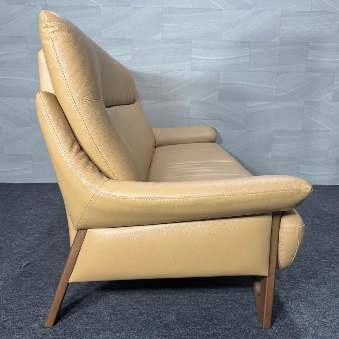 アサヒ木工 ソファ 革張り 3人掛け ウェイク 3P ベージュ 美品 d4950