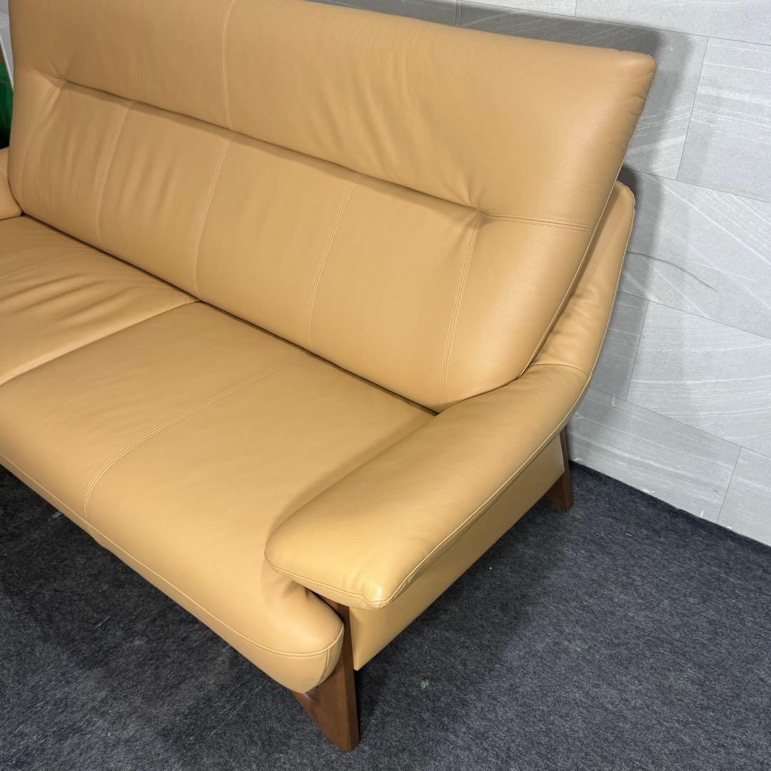 アサヒ木工 ソファ 革張り 3人掛け ウェイク 3P ベージュ 美品 d4950