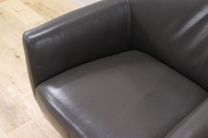 GMFK392○IDC大塚家具 アームチェア フォルテ 総革 グレー 1人掛けソ